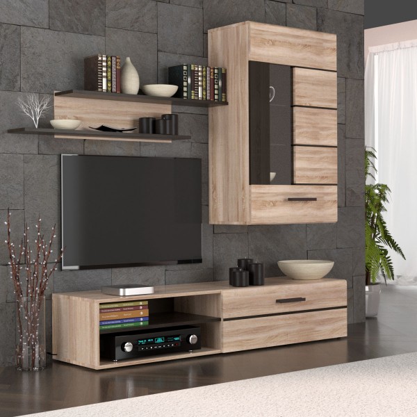 Σύνθεση TV Solo 228x41x184cm Sonoma με Wenge και MDF καμπυλωτό τελείωμα στις πόρτες TO-SOLOSET1