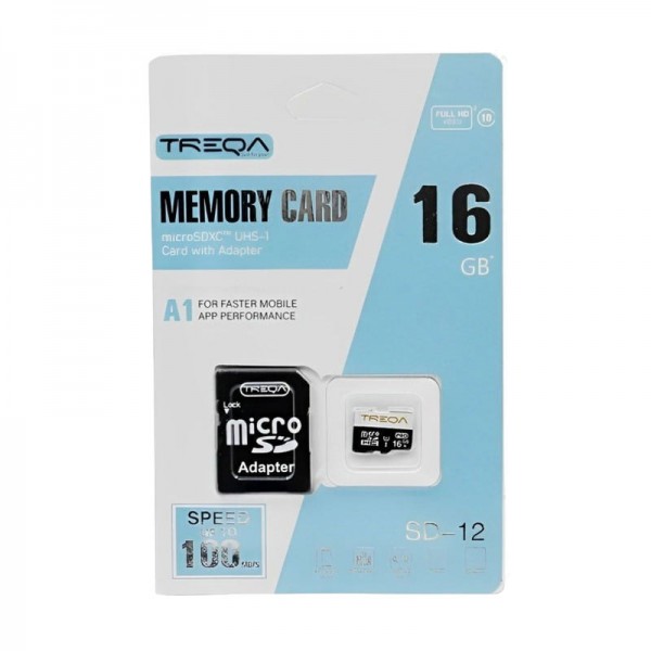 Treqa Κάρτα μνήμης Micro SDHC 16GB Class 10 U1 A1 UHS-1 με αντάπτορα SD SD-12-16GB