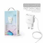 Tranyoo Φορτιστής με Ενσωματωμένο Καλώδιο USB-C & με 2 Θύρες USB-A Λευκός V20