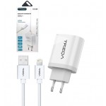 Treqa Φορτιστής με Θύρα USB-A και Καλώδιο Lightning 65W Λευκός CS-228