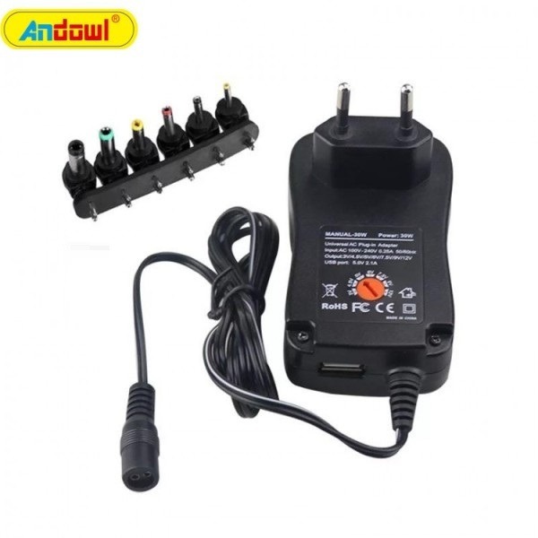 Andowl Ρυθμιζόμενο Universal Τροφοδοτικό 3 έως 12V 45W με 6 βύσματα Q-CD16P