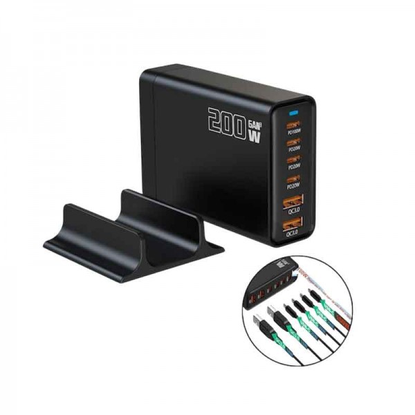 Andowl Βάση Φόρτισης GaN με 2 Θύρες USB-A και 4 Θύρες USB-C 200W 3.0 Q-CD787