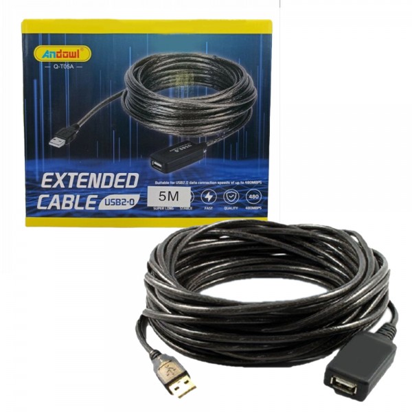 ANDOWL επέκταση καλωδίου Q-T05A USB 2.0 Cable USB-A male - USB-A female Μαύρο 5m